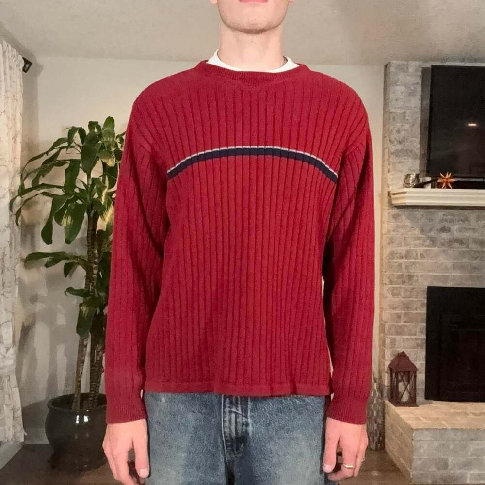 Arrow USA 1851 Ribbed Striped Sweater Red Large